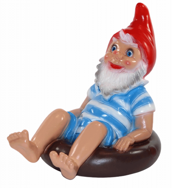 Deko Figur Zwerg H 28 cm Gartenzwerg im Rettungsring sitzend Gartenfigur aus Kunststoff