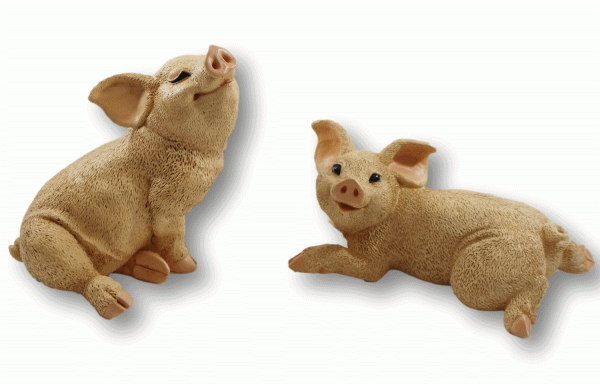 Dekofigur Tierfigur Ferkel Schweinchen 2-er Satz natur Kollektion Castagna aus Resin H 10-20 cm