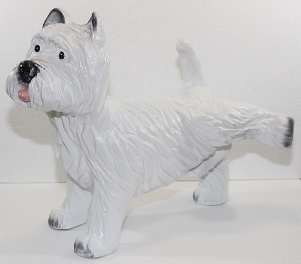 Dekorationsfigur Hund West Highland White Terrier weiß pinkelnd H 40 cm Dekofigur aus Kunstharz
