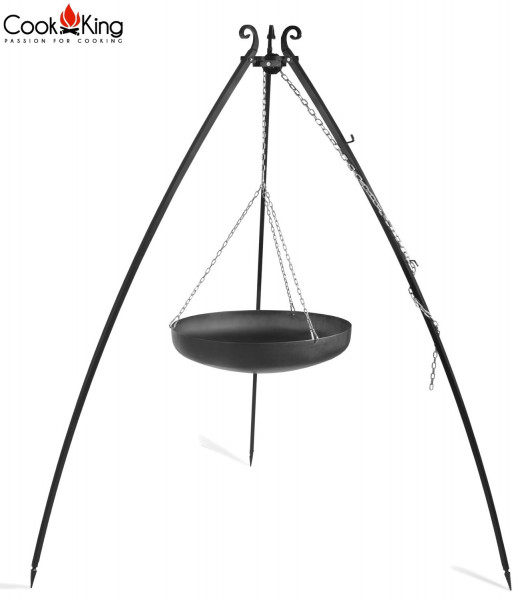 Dreibein H 200 cm mit Wok Ø 60 cm aus Stahl Wok Grill Tripod Schwenkgrill Grillständer