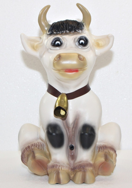 Deko Figur Kuh Resi sitzend mit Glocke H 32 cm lustige Kuhfigur Dekofigur mit Bewegungsmelder Muuuh