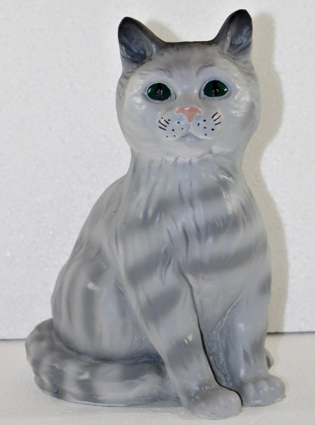 Dekorationsfigur Katze sitzend klein grau H 25 cm Tierfigur Katzenfigur aus Kunstharz