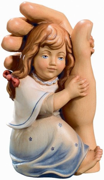 Schützende Hand mit Mädchen blau H 13 cm Schutzengel Engel Holzfigur Deko Statue aus Ahornholz