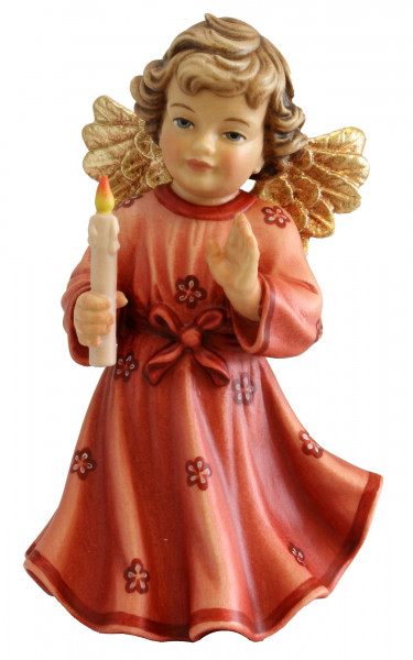 Schutzengel mit Kerze H 12 cm Engel mit rotem Kleid Holzfigur Deko Holzstatue Statue aus Ahornholz
