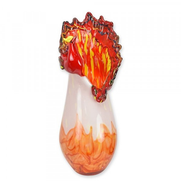 Murano Stil Glasvase Pfau Peacock – Höhe 50 cm Dekovase rot, orange Glasvase