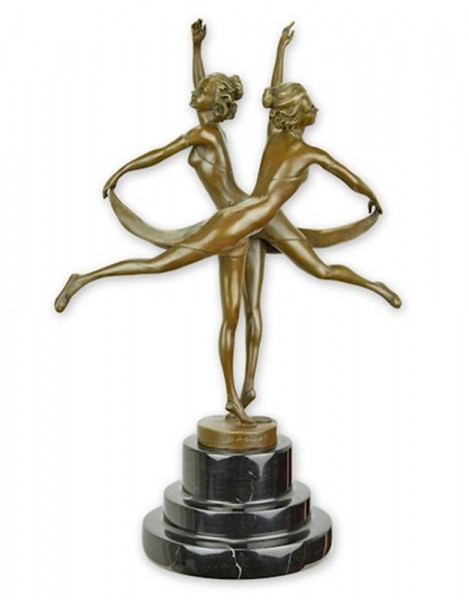 Bronzefigur Bronzeskulptur "Tanzende Schwestern" auf Sockel H 36 cm Deko Figur Skulptur