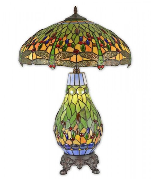 Tiffany Stil Lampe Tischlampe grün H 68 cm Leuchte Antik Tischleuchte Buntglas Table Lamp