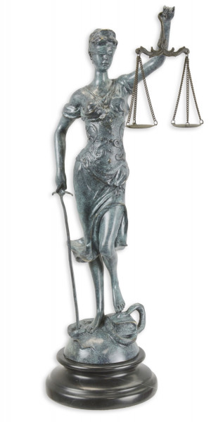 Bronzefigur Bronzeskulptur Bronze Justitia auf Marmorsockel H 40 cm Göttin der Gerechtigkeit Figur