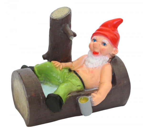 Lustiger Gartenzwerg im Baumstamm H 26 cm Wasserspeier & Teichfigur, Dekofigur für Garten & Teich
