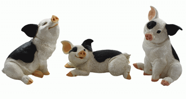 Dekofigur Tierfigur Ferkel Schweinchen 3-er Satz natur Kollektion Castagna aus Resin H 10-22 cm