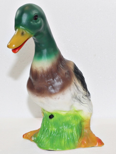 Deko Figur Ente bunt stehend H 30 cm Entenfigur Dekofigur mit Scherz Bewegungsmelder Pfiff Schnatter