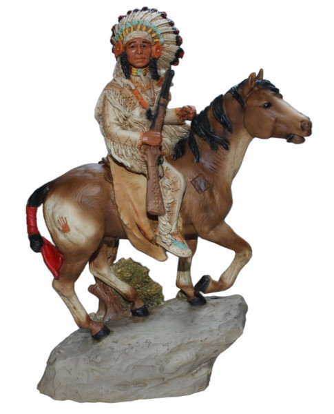 Indianerfigur White Quiver auf Pferd reitend H 21 cm Native American Skulptur aus Alabaster Castagna
