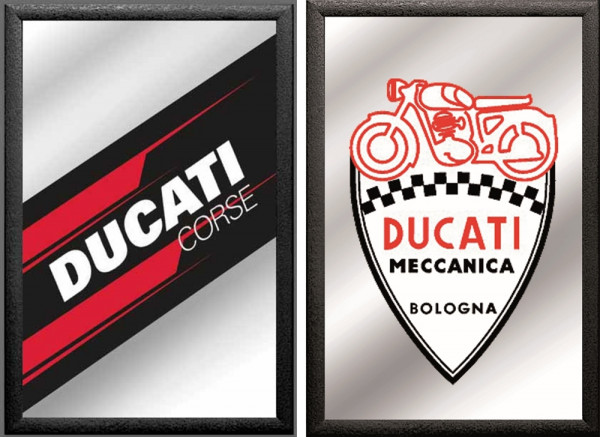 Set: 2 Spiegelbilder Ducati Emblem Automarke Auto Deko 20x30 cm Wandbilder Hinterglasdruck