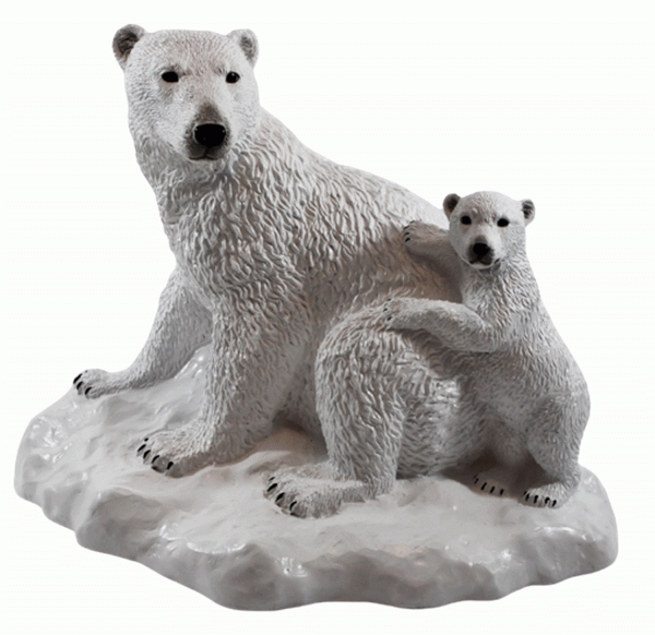 Figur Großer Eisbär mit Eisbär Baby auf Eisbrocken sitzend Kollektion Castagna aus Resin H 22 cm