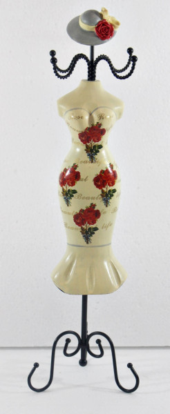 Schmuckbüste Beauty Figur Deko Modefigur Nostalgiefigur weißer Torso mit roten Blumen H 35 cm
