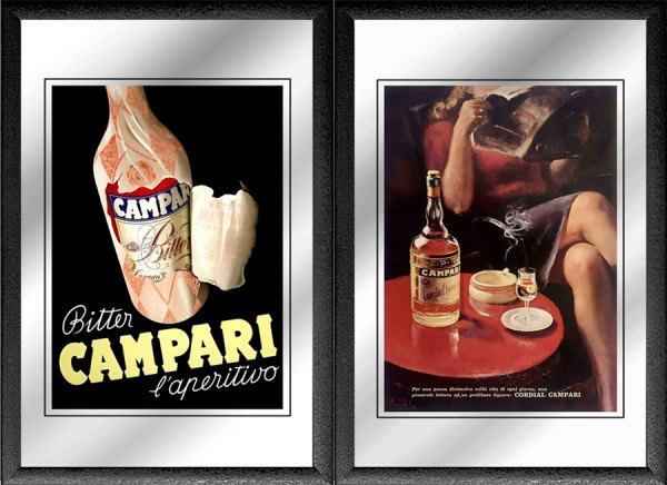 Set: 2 Spiegelbilder l'aperitivo Bitter Campari Vintage Bar Deko 20x30 cm Nostalgie Wandbilder