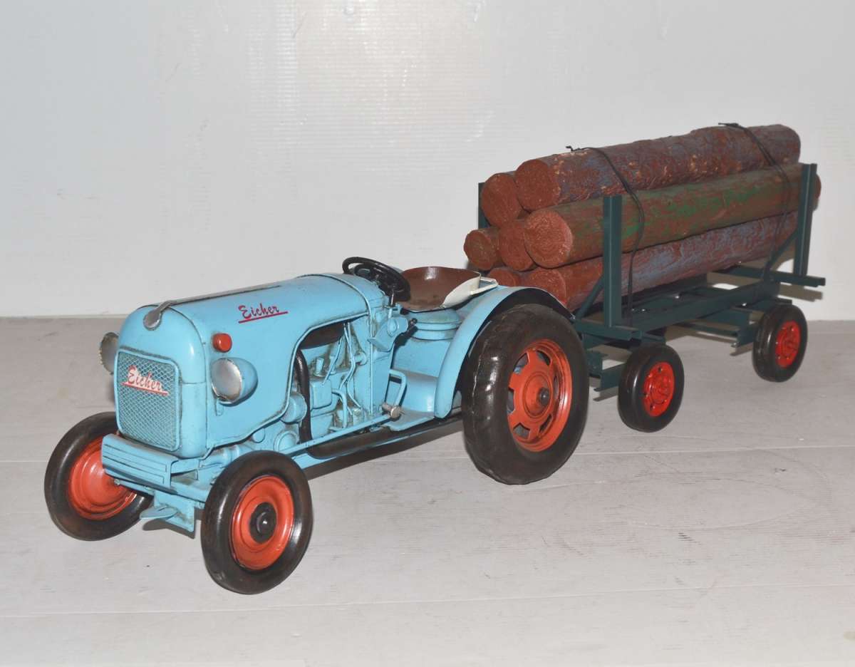 Produktbild von Nitsche Blechtraktor Nostalgie Modellauto Oldtimer Marke Eicher Traktor Gespann Mit Holzanhänger