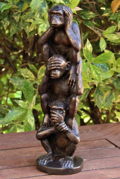 Bronzefigur Bronzeskulptur Bronze "Die Drei Affen" nicht hören, sehen und sprechen H 25 cm Figur