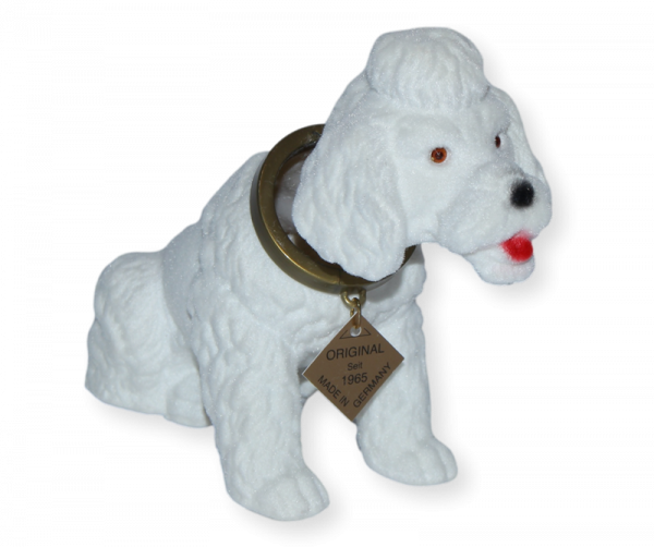 Wackel Figur Hund Pudel Wackelfigur H 13 cm weiß klein Dekofigur mit Wackelkopf