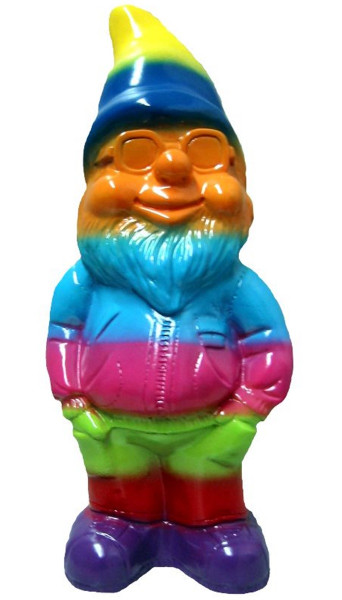 Figur lustiger Zwerg H 34 cm Spaß Gartenzwerg mit Brille Regenbogen Pride Gartenfigur Kunststoff