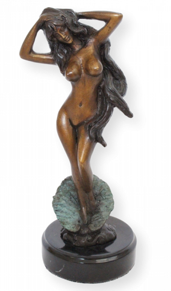 Bronzefigur Bronzeskulptur Bronze Venus in Muschel stehend auf Marmorsockel H 23 cm Göttin der Liebe