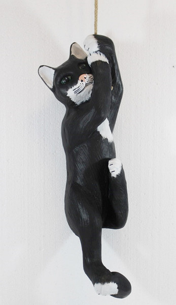 Dekorationsfigur Katze am Seil hängend H 48 cm (ohne Seil) Tierfigur aus Kunstharz