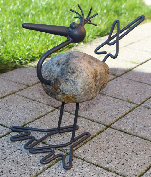 Steinfigur Vogel Modell Grisza 60 H 30 cm Vogelfigur aus Steinfindling und Metall