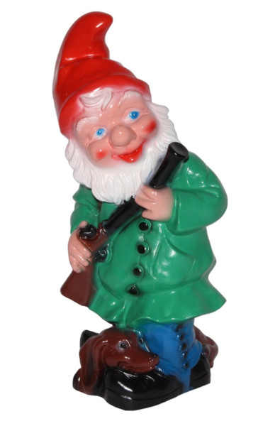 Gartenzwerg als Jäger mit Dackel Figur Zwerg H 30 cm Förster mit Gewehr Gartenfigur aus Kunststoff