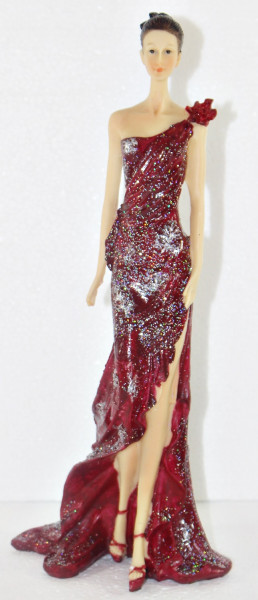 Beauty Figur Deko Modefigur Modepuppe Nostalgiefigur Dame roten Kleid mit Blume aus Resin H 33 cm