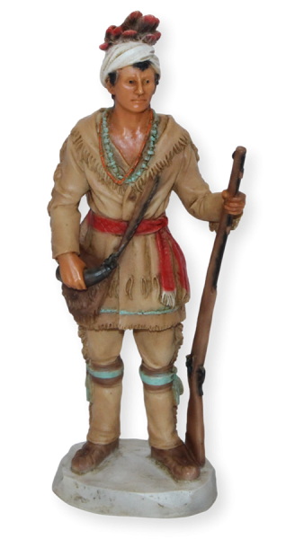 Indianerfigur Häuptling Tahchee H 17 cm stehend mit Tasche und Gewehr in Hand Native American