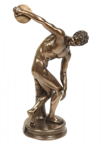 Skulptur Diskuswerfer Statue H 27 cm Dekofigur Athlet griechischer Mythologie in Bronze-Optik