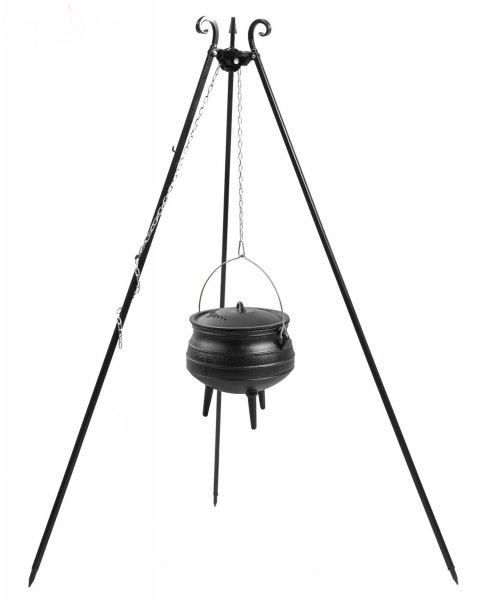 Gusseisenkessel 13 L mit Dreibein Gestell H 180 cm Gulaschtopf zum Kochen "African Pot" Grillständer