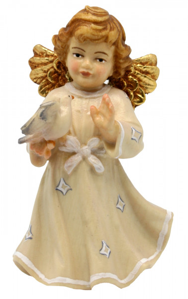 Schutzengel mit Taube H 12 cm Engel mit weißem Kleid Holzfigur Deko Holzstatue Statue aus Ahornholz