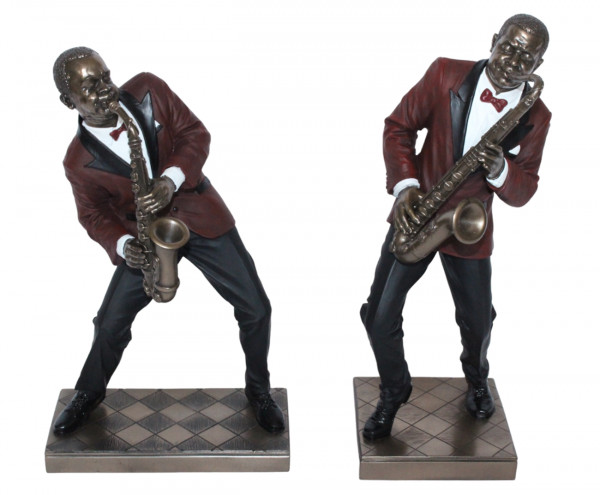 Deko Figuren Jazz Musiker Saxophonisten H 26-28,5 cm mit Alt- und Tenorsaxophon