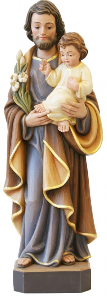 Heiligenfigur Heiliger Josef H 15 cm Josef mit Jesuskind und Lilie Holzfigur Statue aus Ahornholz