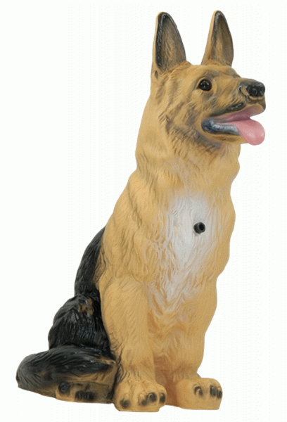 Deko Figur Hund Schäferhund groß H 38 cm Dekofigur mit Bewegungsmelder wau-wau Tierfigur