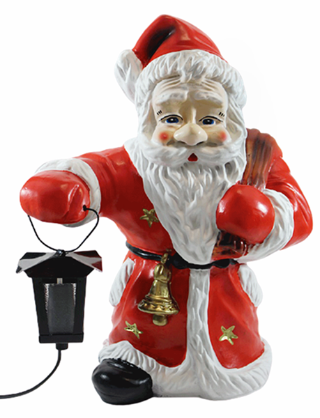 Deko Figur Weihnachtsmann H 41 cm mit Sack Dekofigur mit elektrischer Lampe aus Kunstharz