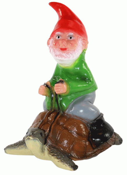 Deko Figur lustiger Zwerg H 29 cm Spaß Gartenzwerg auf Schildkröte Gartenfigur aus Kunststoff