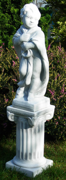 Beton Figuren Statue Putte Vierjahreszeiten Winter auf ionischer Säule H 84 cm Gartenskulpturen