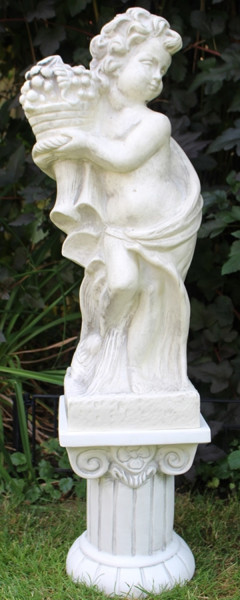 Deko Figur Statue Vierjahreszeiten Putte Herbst auf ionischer Säule H101 cm Satz 2-teilig Kunststoff