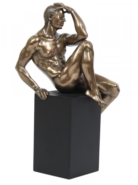 Deko Figur Body Talk Kollektion Skulptur H 24 cm Sitzender Mann im Blick in die Ferne bronzefarben