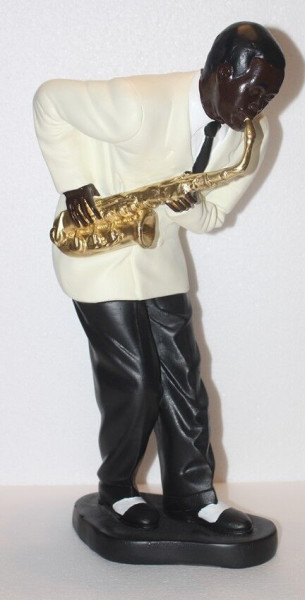 Deko Figur Jazz Musiker Saxophonist H 47 cm Figur Band Musiker mit Saxophon aus Kunstharz