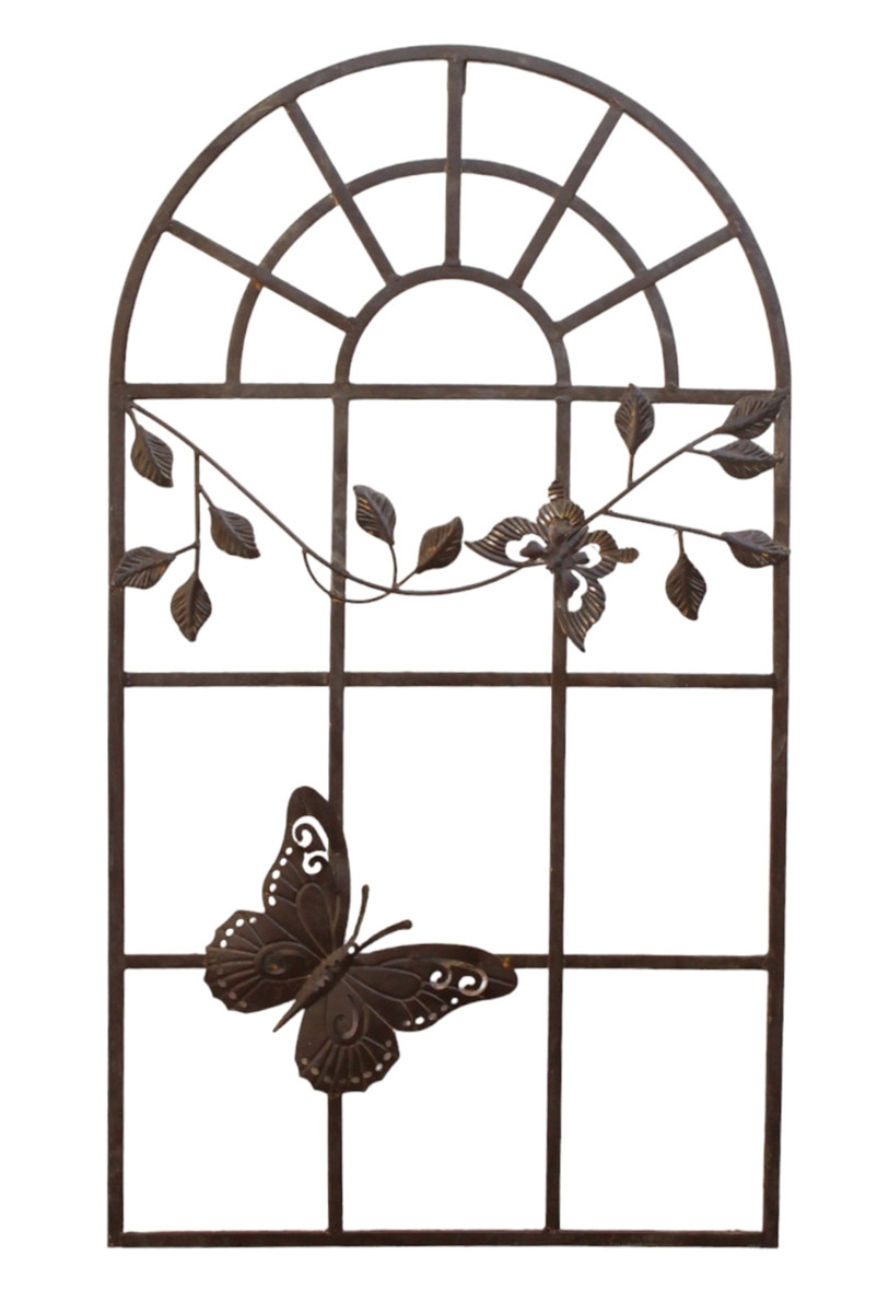 Wanddekoration aus Metall Fenster Schmetterling H 97 cm Wanddeko Wandbild Landhaus Stil Metallbild
