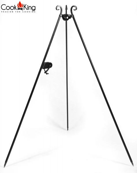 Dreibein Gestell mit Kurbel H 180 cm aus Naturstahl Grill Tripod Grillständer Schwenkgrill