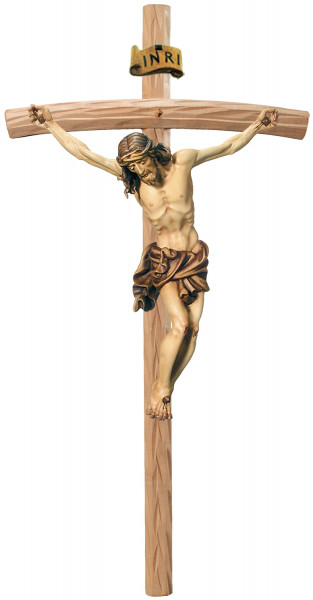 Heiligenfigur Kruzifix Jesus am Kreuz "Raffaello" H 15/ 30 cm Statue Ahorn- und Lindenholz Holzfigur