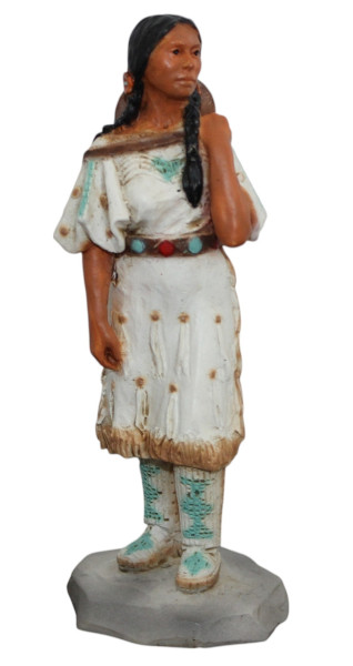 Indianerfigur Indianerfrau Squaw Sacajawea auch Vogelfrau H 14,5 cm stehend mit Baby auf dem Rücken