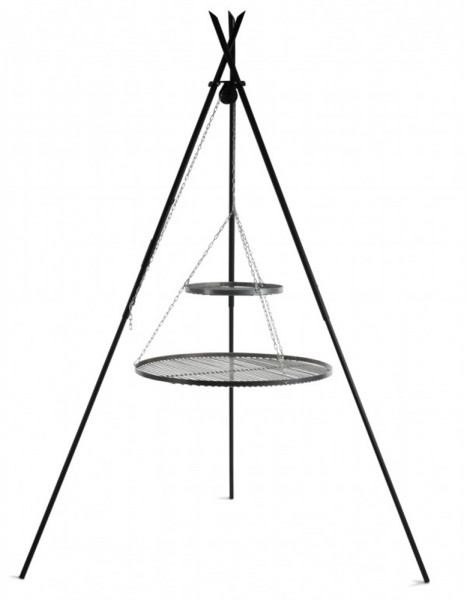 Schwenkgrill „Tipi“ 210 cm mit Doppelrost aus Rohstahl 70 cm + 40 cm Grill Dreibein Grillständer