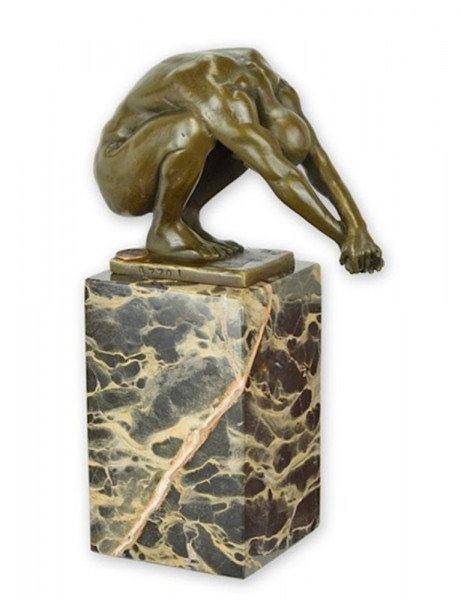 Bronzefigur Bronzeskulptur "The Dive" Taucher auf Marmorsockel H 23 cm Schwimmer Bronze Figur