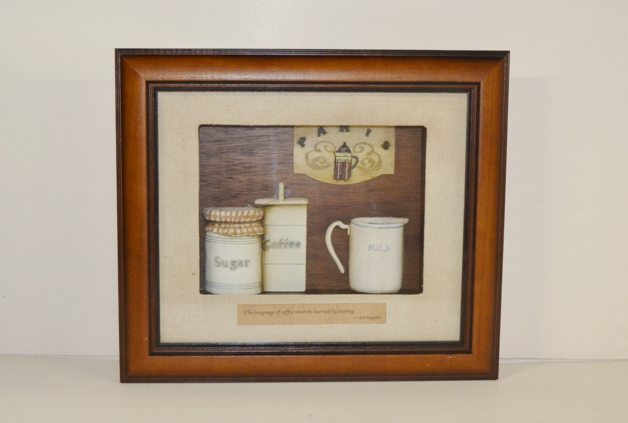 Nostalgie Bild Collagenbild Kaffee Paris Cafe Milch Holzbilderrahmen zweidimensional Foto B 44 cm