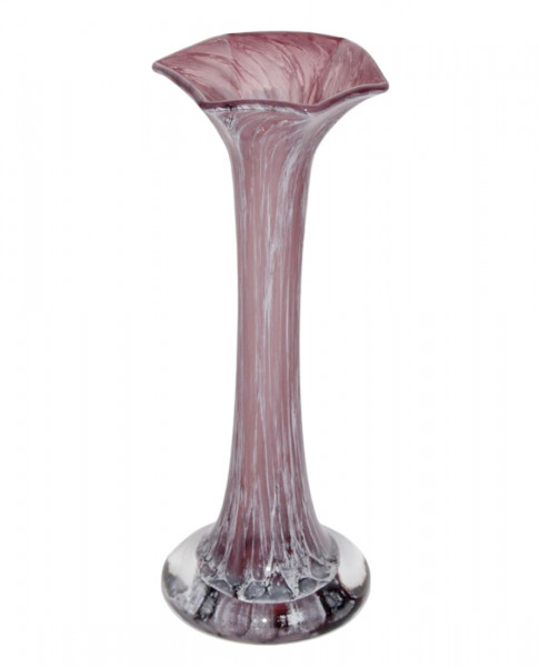 Glasvase H 22 cm schmale Blumenvase in lila violett weiß Muster Vase aus Glas abstrakt